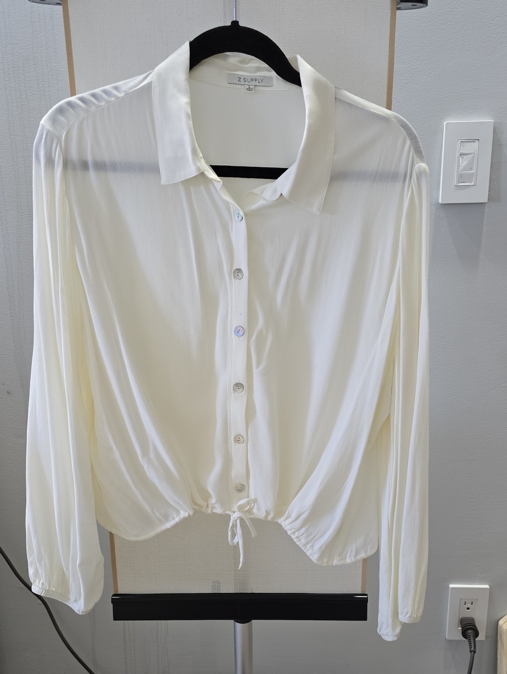 Z Supply Cream Button-Front Drawstring Blouse